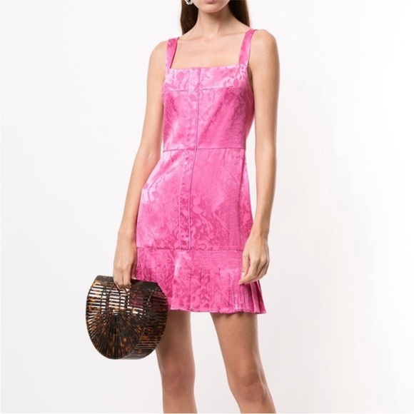 Alexis Dress Alys Mini Pleated Flounce in Satin Jacquard Vivid Fuchsia Pink